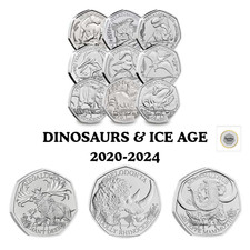 2020-2024 Dinosaur 50p Coins Fifty Pence Inc Megalosaurus & Tyrannosaurus