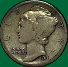 1916-D Mercury Dime Choice Good G+/VG Coin, Former PCGS Graded #36424