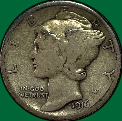 1916-D Mercury Dime Choice Good G+/VG Coin, Former PCGS Graded #36424