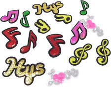 16PCS Sequin Music Notes Iron On/Sew on Patch Bling Embroidered Applique for Jac