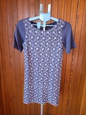 White Stuff Womens Dress UK 8 Purple Floral Lace Panel Short Sleeve Viscose