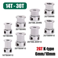 K-type GT2 Timing Belt Pulley 14-30 Teeth 6/10mm Teeth Width Bore 4-8mm For 3D