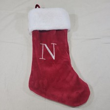 Monogram FAUX FUR CHRISTMAS STOCKING 17" Letter N Red/White Lined