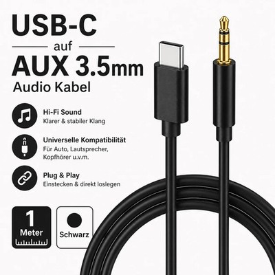 USB C auf AUX 3,5mm Audio Kabel 1m Klinke Adapter für Samsung Huawei Xiaomi  