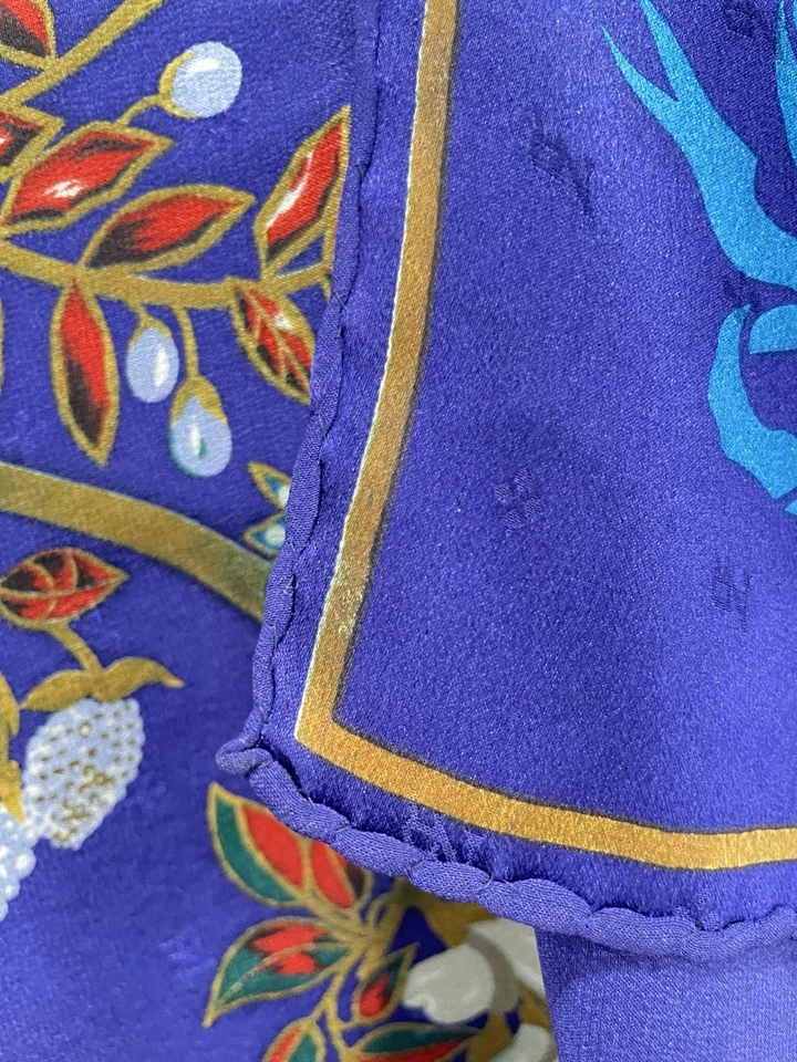 Y3#Nina Ricci Bufanda de Seda Púrpura Floral Estampado de Pájaros Vintage Lujo Cuadrado Foto 3 de 4