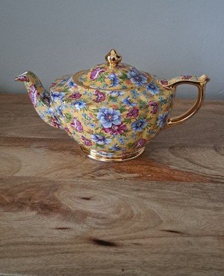 SADLER (JAMES) VINTAGE SOPHIE FLORAL CHINTZ TEEKANNE MIT GOLDRAND/VERGOLDETER RÜCKSEITE GESTEMPELT
