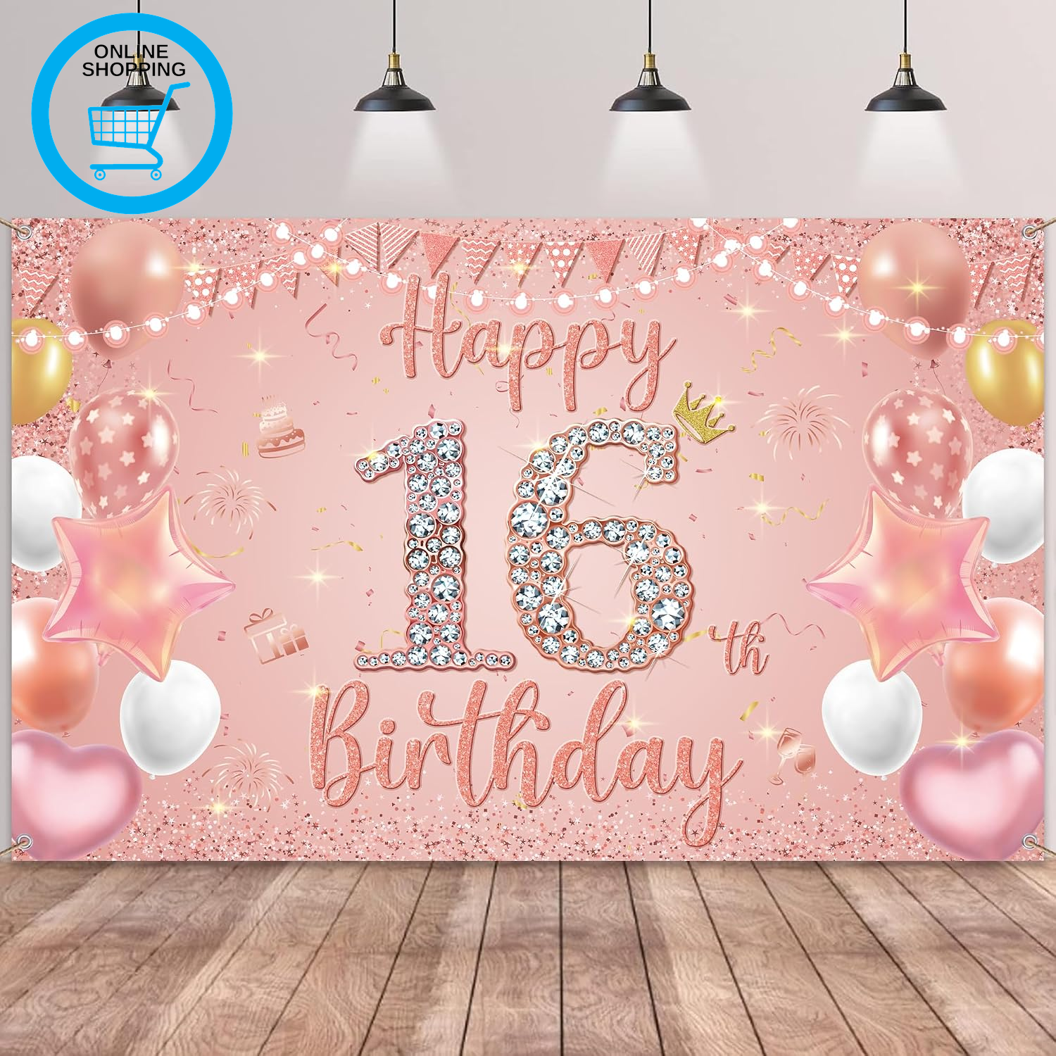 Happy 16Th Birthday Decorations Banner - Pink Rose Gold Decoration Backdrop Phot