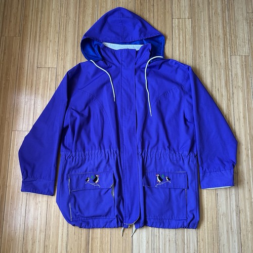 Grenfell, Vintage GRENFELL HANDICRAFTS Winter Women Jacket Blue Penguins Embroidered