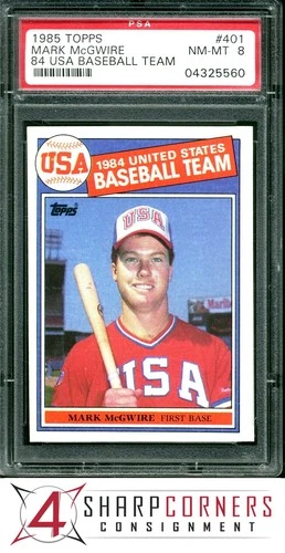 1985 TOPPS 1984 USA BASEBALL TEAM #401 MARK McGWIRE RC PSA 8