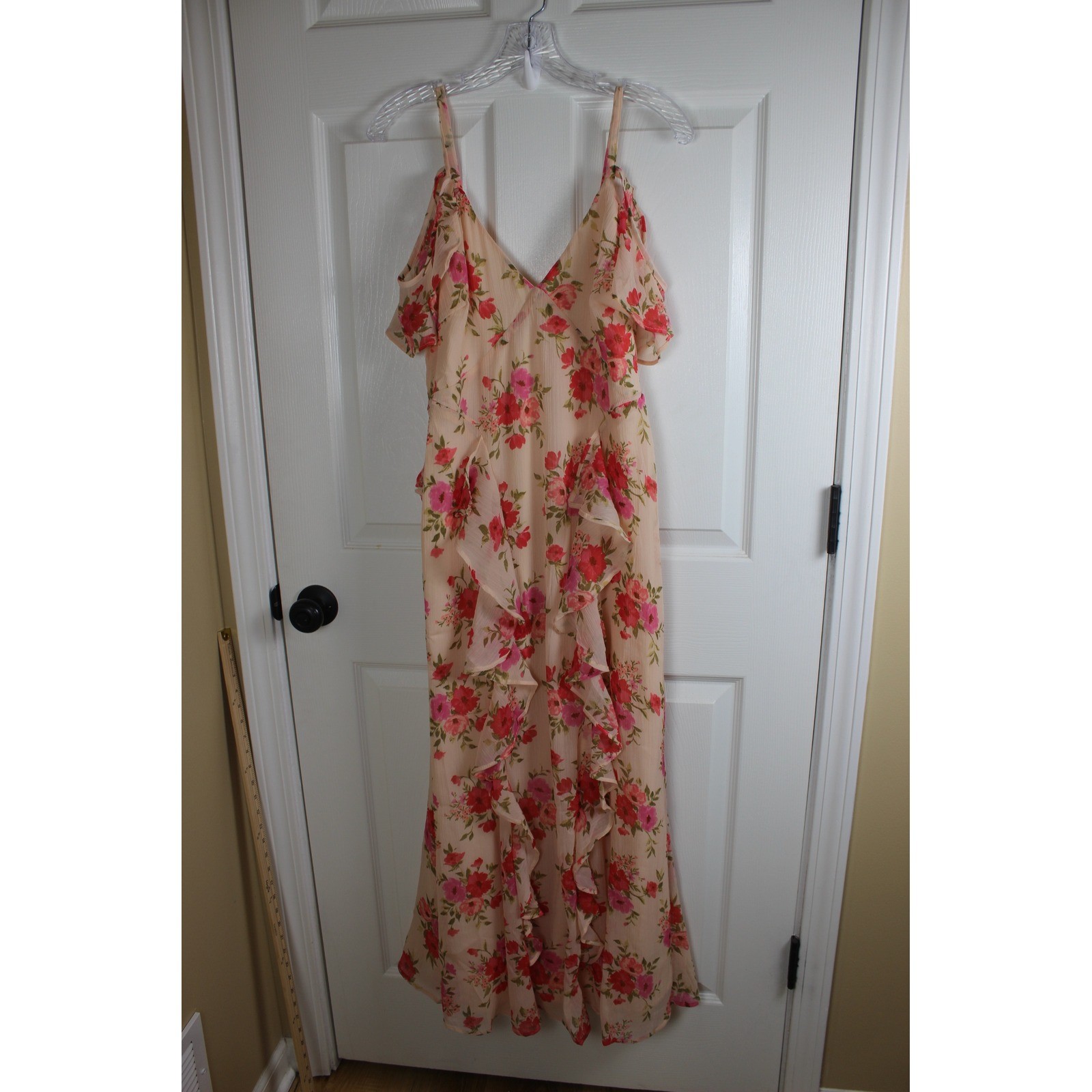 The Occasion by Old Navy Floral Ruffle Maxi Dress Peach Pink Size 8