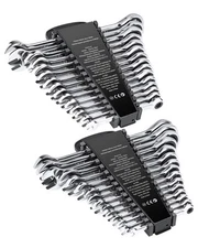 Combination Wrench Set 30 PCS SAE 1/4" to 1", Metric 8mm to 24mm Organizer Rack