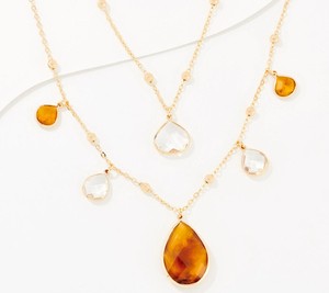 Authentic Denim & Co Layered Neutral Multi Stone Shaky Gold Plated Metal Necklace