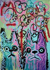HASWORLD ORIGINAL CATS ABSTRACT POP EXPRESSIONISM POP STREET ART PAINTING