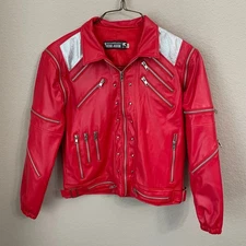 Michael Jackson Faux Leather Jacket "MJ Beat it" Red  Size XS