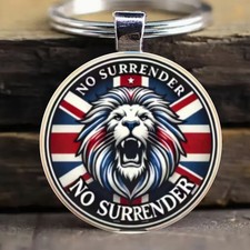 No Surrender Lion Union Jack Keyring British Patriotic Gift UK Flag
