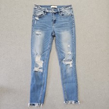 Vervet Jeans Women's Mid-Rise Slim Distress Ankle Frey Hem Sz 27 Blue Rinse