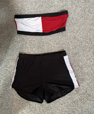 Fashion Nova 2-Piece Colorblock Tube Top & Shorts Set L Black Red White