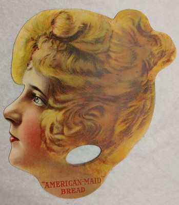 1919 Ad Hand thumb-hole Fan ''American-Maid Bread'' - die cut - chromolithographed