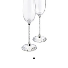 Pair of Elegant Crystal Champagne Flutes with Silver Accents