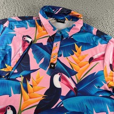 Bad Birdie Polo Mens M Tropical Toucan Golf Shirt Pink Blue Performance Stretch