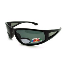 All Black Mens Polarized Sport Warp Biker Sunglasses with Bifocal Reading Lens