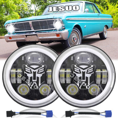 For Ford Falcon Sedan Delivery 1961-65 2pc 7'' Round Led Headlight Halo Angel Eye