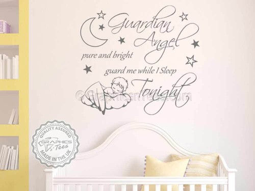 Nursery Wall Sticker Guardian Angel Quote Baby Boy Girl Bedroom Wall Decor Decal - Picture 5 of 14