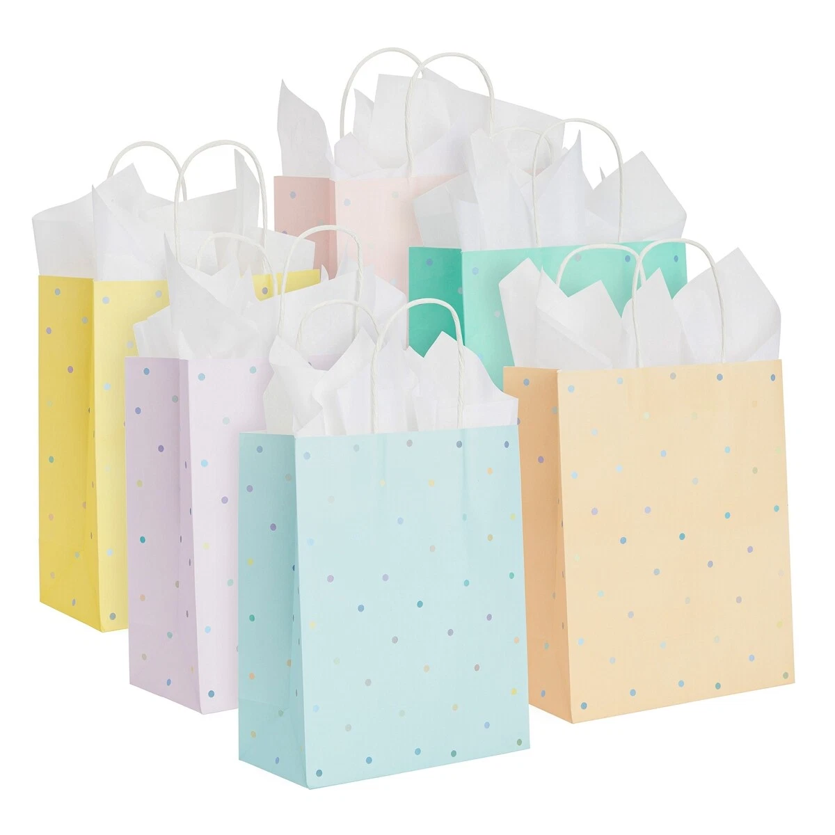 36 Pack Medium Pastel Party Gift Bags with Handle, White Tissue Paper  10x8x4