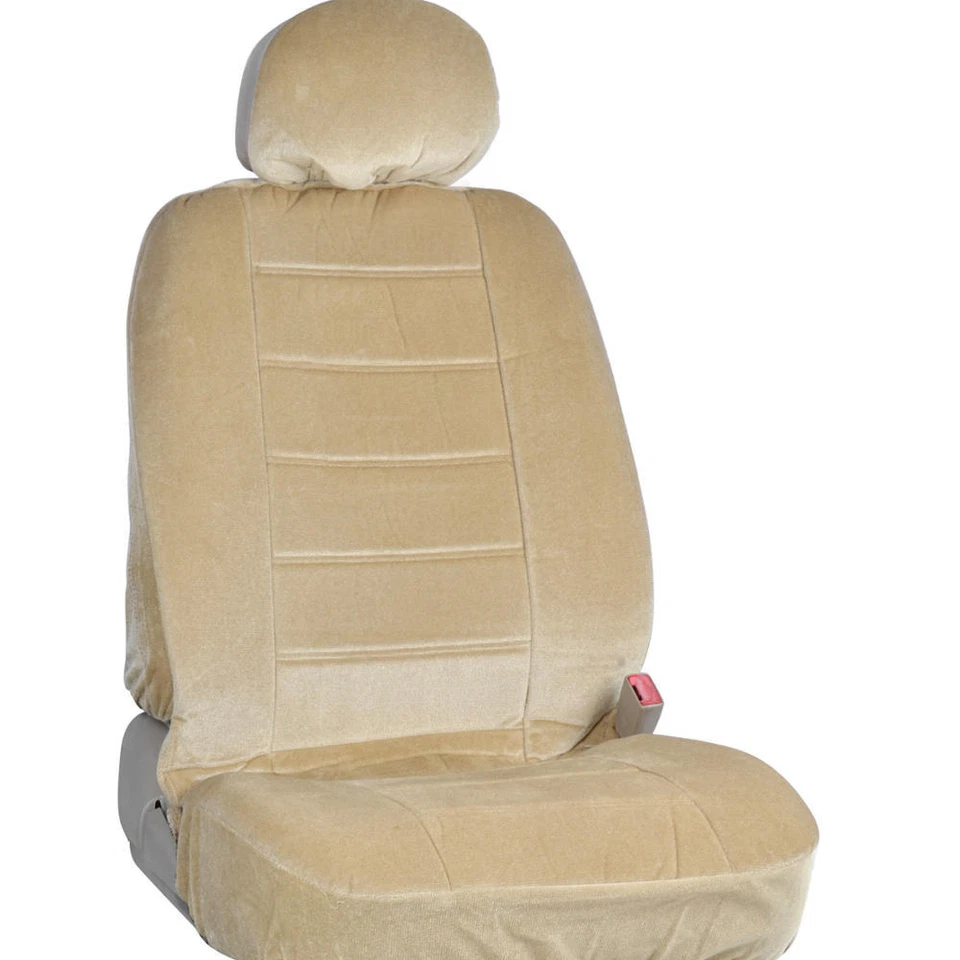 Fundas de asiento de auto premium beige de tela completa estilo Encore respaldo bajo 9 piezas Foto 4 de 4