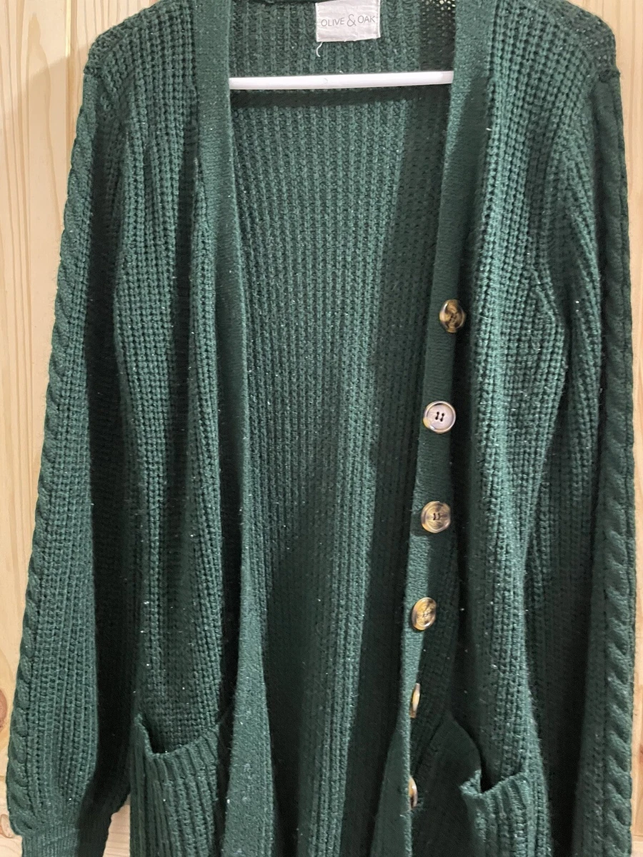 Olive & Oak long green button cardigan sweater small