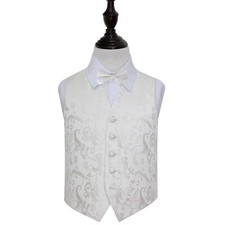 Ivory Woven Floral Boys Wedding Waistcoat And Bow Tie Set by DQT