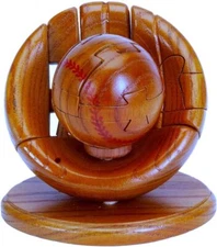 CHH 6140 4.5 Inch Wooden Baseball and Glove 3D Puzzle, Dark Wood Finish,Jigsaw