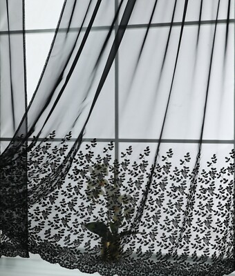 Schlitz oben Voile Paneele Blumen bestickt Netz Vorhang MILLY SCHWARZ 54'' 137cm Tropfen