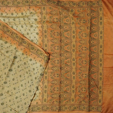 Namaste Vintage Beige Sarees 100 Pure Silk Woven Indian Sari 5YD Craft Fabric