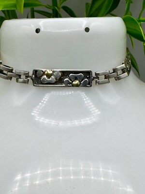 Vintage Hallmarked Sterling Silver & Gold Gilt Panel Flower Bracelet