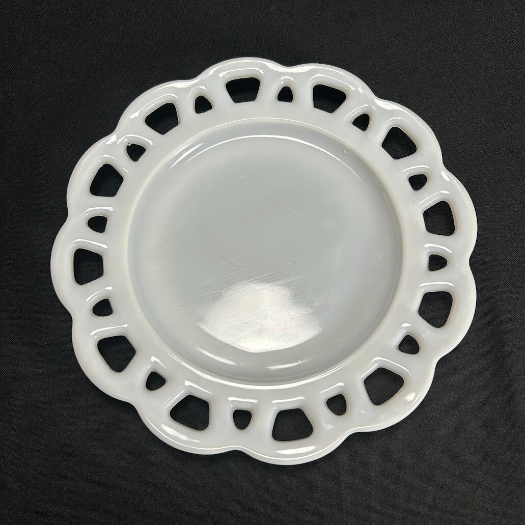 Vintage Milk Glass Lace Plate 8.25 in