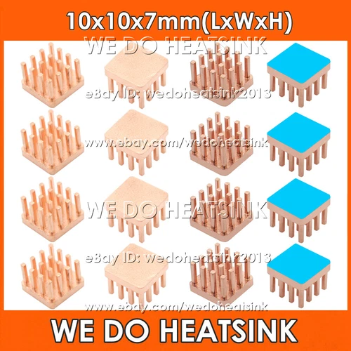 10x10x7mm All Pure Pin Fins Copper Heatsink With or Without Tape for IC CPU Chip