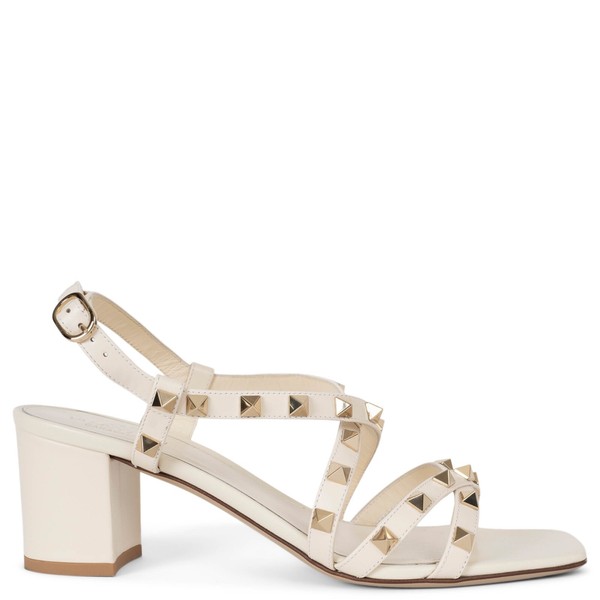 71107 authentische Valentino hellelfenbein Leder Rockstud 60 Block Sandalen Schuhe 37,5