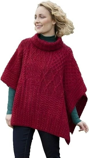 Aran Woollen Mills Irish 100% Super Soft Merino Wool Patchwork Aran Cowl Poncho