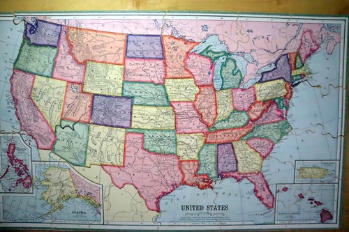 1915 COMPLETE Parker Brothers United States Wooden Puzzle Map - NO Box