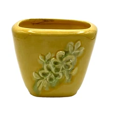 Forry Art Pottery Gold Green Rectangular Planter Vase #320 Vintage MCM  4 1/2" H
