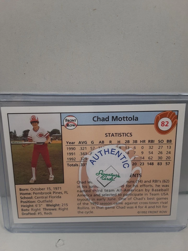 Chad Mottola Signed 1992 Front Row Draft Picks #82 Card Autograph Reds $1.08 S&H - Image 2 of 4