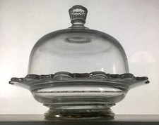 EAPG Antique Co-operative Flint Glass "MADOLIN" Clear Butter Dish Gold Trim