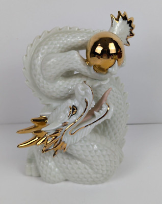 Vintage Yoshimi K White & Gold Dragon Sea Serpent Porcelain
