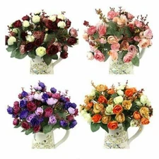 Artificial Rose Flower Bouquet Fake Plant Bunch Wedding Party Home Decor Xmas US