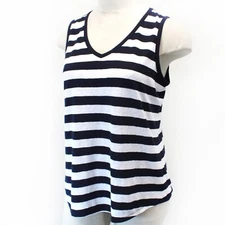 TALBOTS Plus Linen Nautical Navy V-Neck Striped Sleeveless Tank Tee Top 3X
