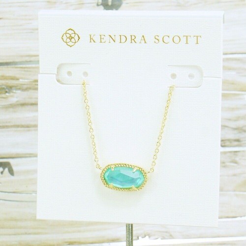 NWOT Kendra Scott Elisa Aqua Blue Illusion Necklace Gold Plated - Picture 2 of 7