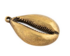 Antiqued Brass Cowrie Shell Pendant 7x66mm Large Hole