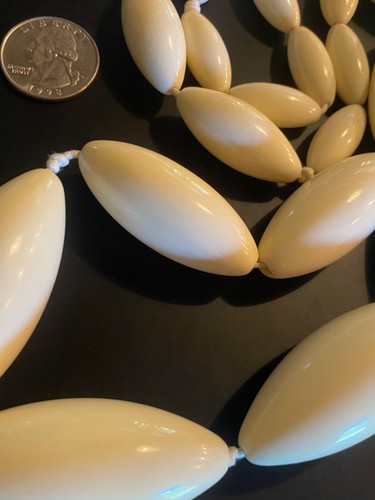 VTG EARLY STATEMENT LONG HEAVY 38” HAND KNOTTED IVORY CREAM OVAL BEADED NECKLACE - Picture 9 of 24