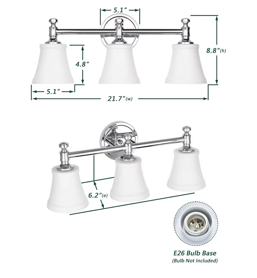 3-Light Bathroom Vanity Fixture With Opal Glass Shades - Image 2 of 4